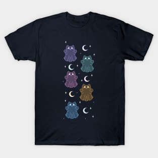 Pastel Kawaii Halloween Ghost Cat with Moons T-Shirt